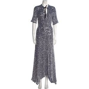 GANNI Sequin V-Neck Long Dress - XS Grey